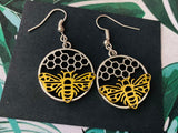 Golden Bee Honeycomb Earrings