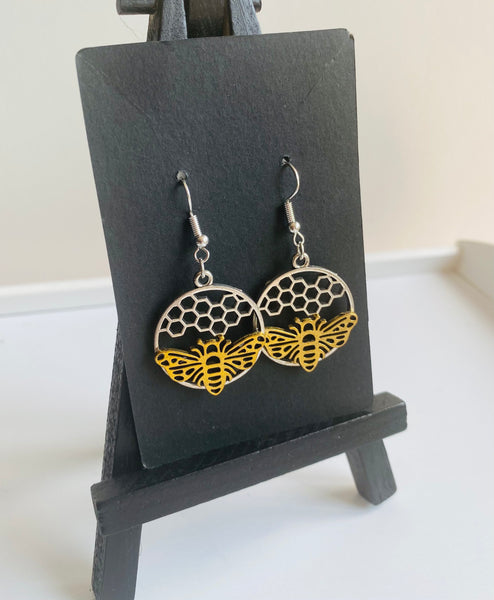 Golden Bee Honeycomb Earrings